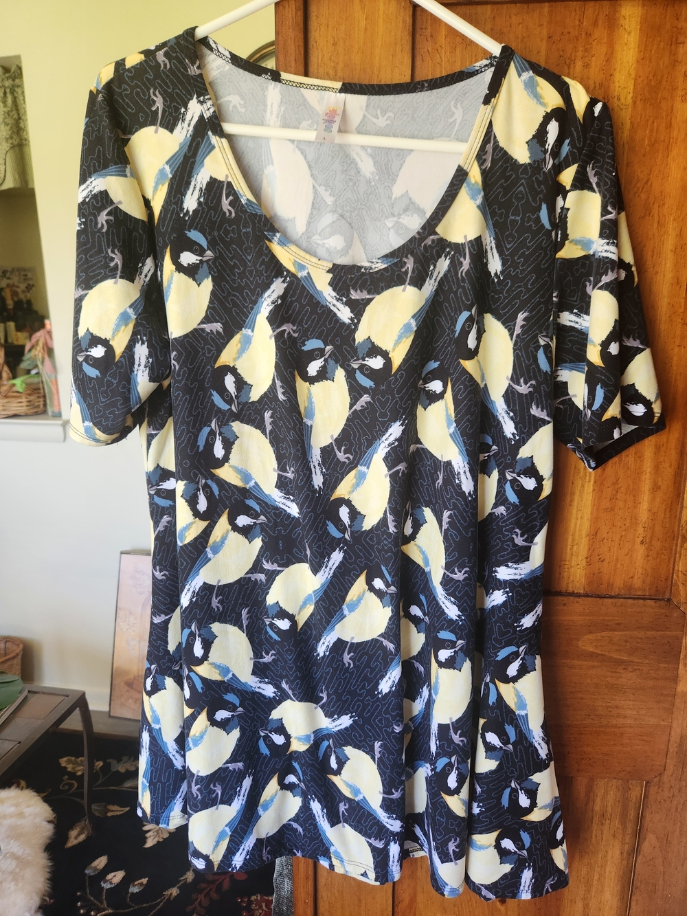 LuLaRoe Black Blue and Yellow Scoop Neck Tunic